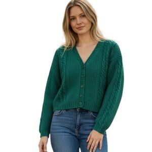 Vintage Sostanza Ramie Cotton Chunky Cable Knit Green Button Front Cardigan M